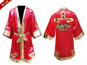 Custom Kids Muay Thai Robe / Fight Robe : Red/Gold